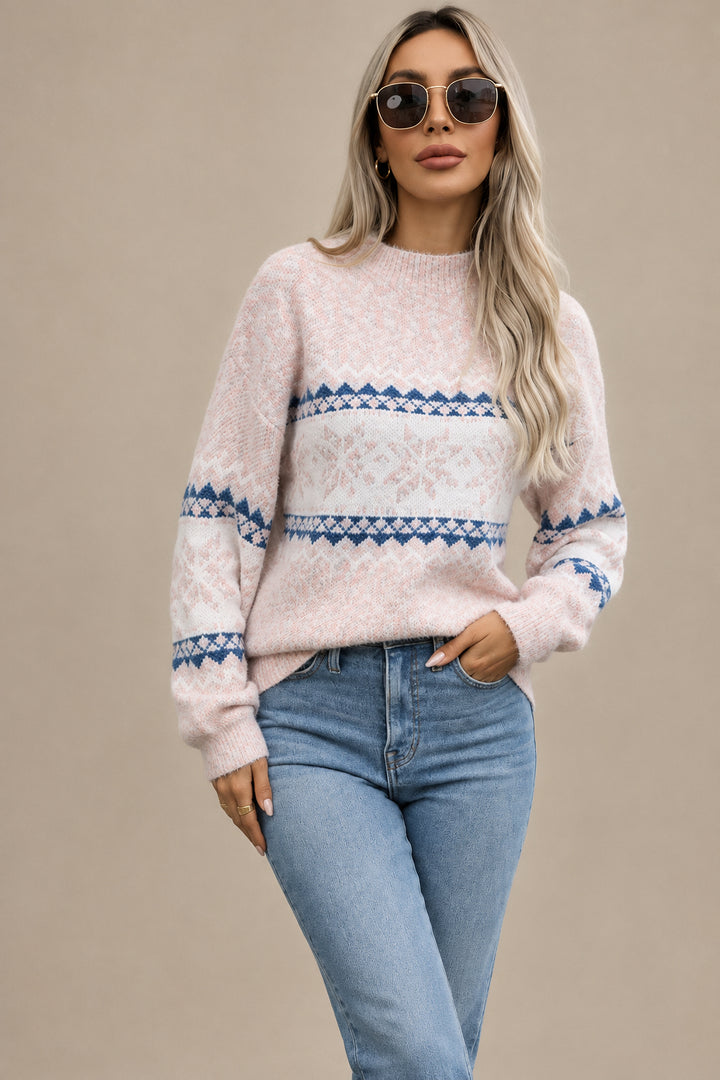 Women's Snowflake Sweater – Knitted Thick Ribbed Half Turtleneck