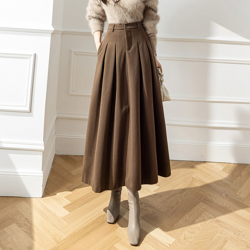 Women's Midi Skirt in Metal Silk – Pleated High Waist Swing Style