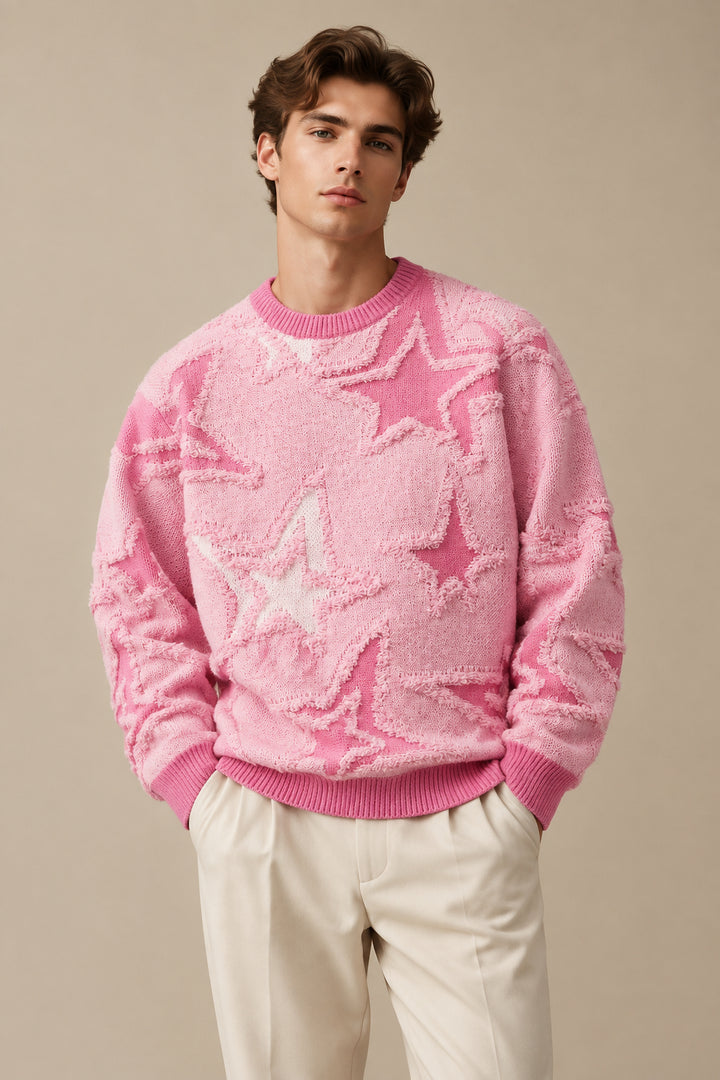 Men's Star Jacquard Knit Sweater – Relaxed Fit Pullover by