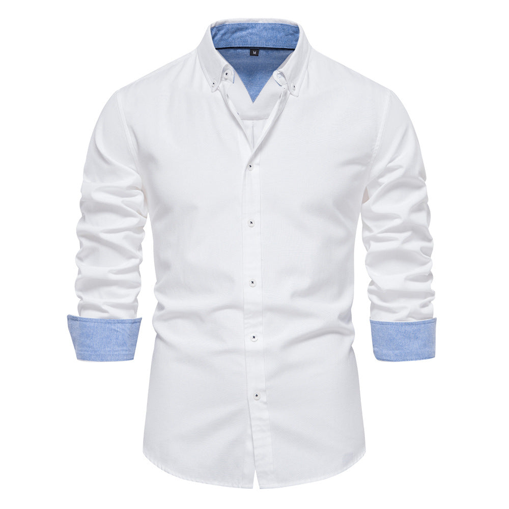 Men's Cotton Blend Long Sleeve Shirt – Solid Color Classic Fit