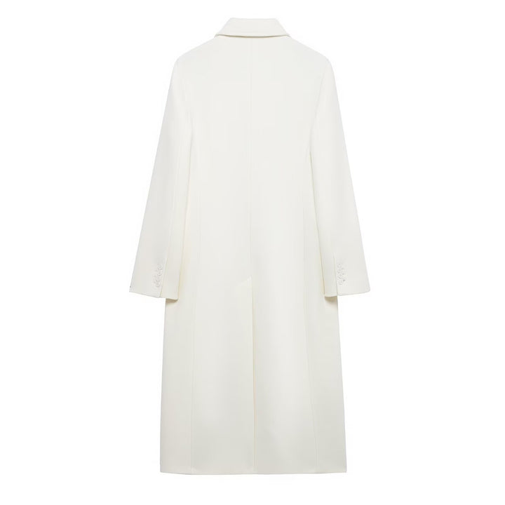 Women's Double-Breasted Long Coat – Tailored Lapel Silhouette