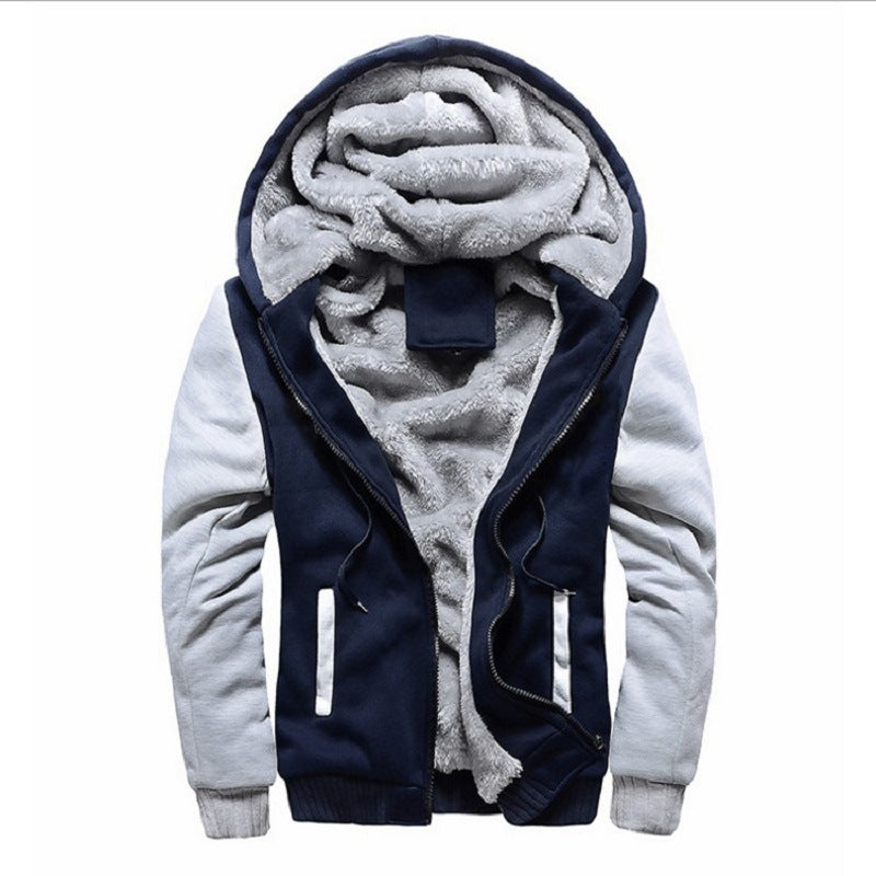Men's Fleece-Lined Zip Cardigan – Color-Block Hooded Jacket