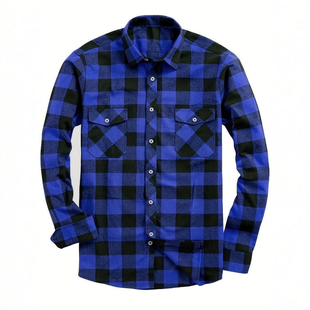 Men's Plaid Shirt – Cotton Long Sleeve Relaxed Cardigan Fit