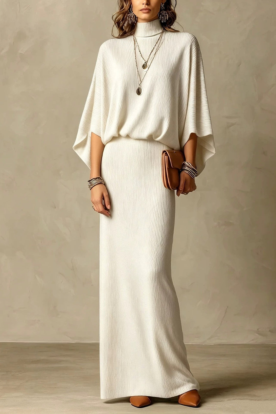 Women's Two Piece Set Cotton Batwing Sleeve Top & Long Skirt