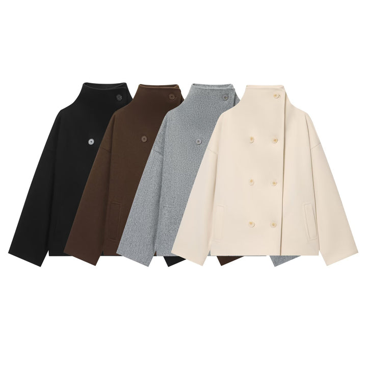 Women's High Neck Knit Top – Button Detail Loose Fit Sweater