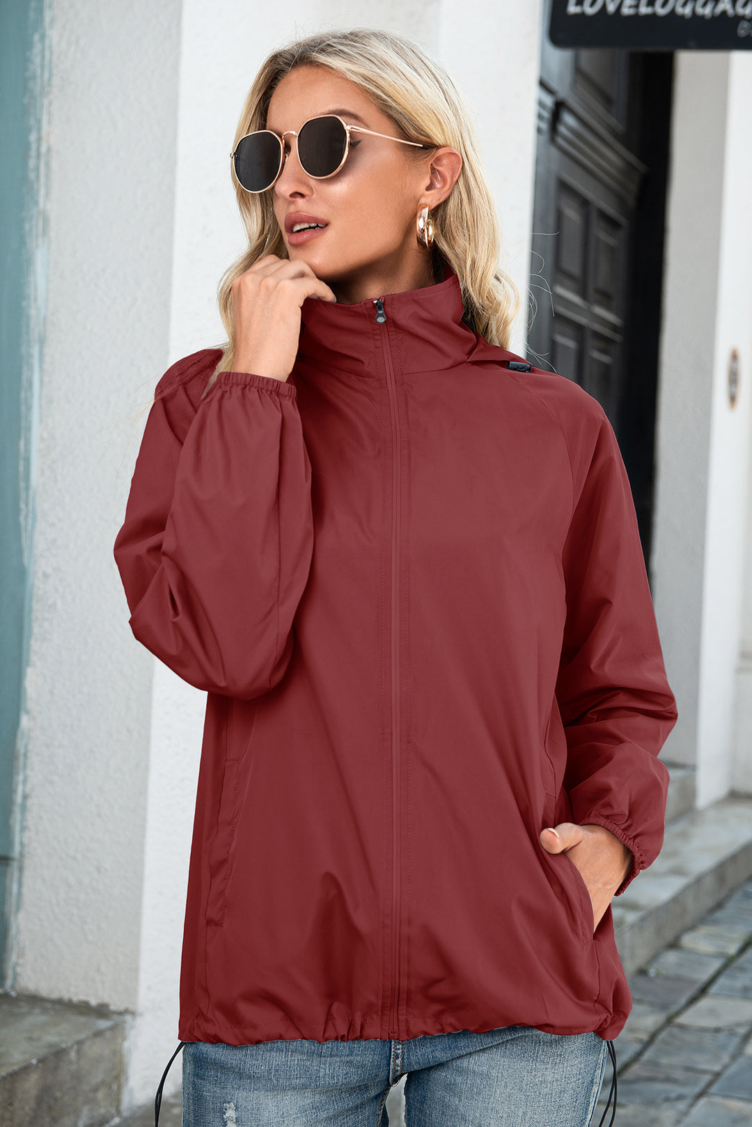 Women's Rain Jacket – Lightweight Hooded Shell with Zipper Closure