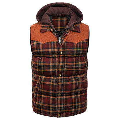Men's Hooded Quilted Vest – British Plaid, Warm Core Layer