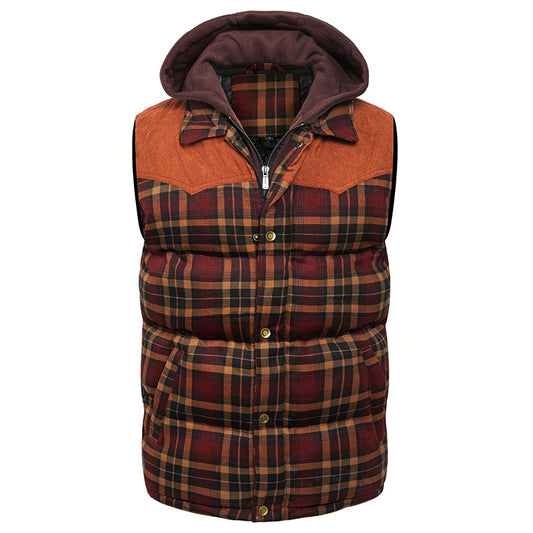 Men's Hooded Quilted Vest – British Plaid, Warm Core Layer