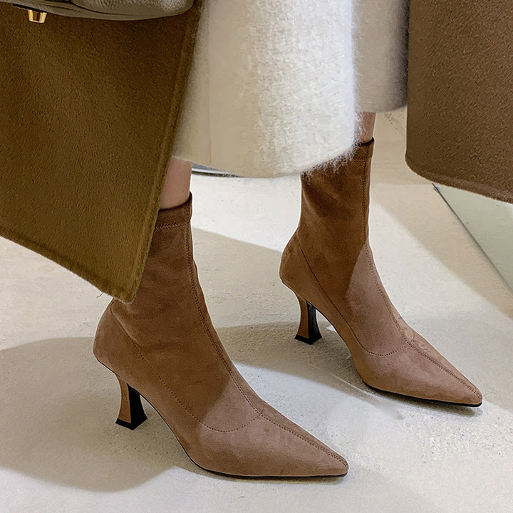 Women's Suede Stiletto Heel Ankle Boot – Pointed Toe, Back Zip