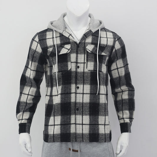 Men's Flannel Plaid Cotton Shirt – Jacquard Hooded Cardigan
