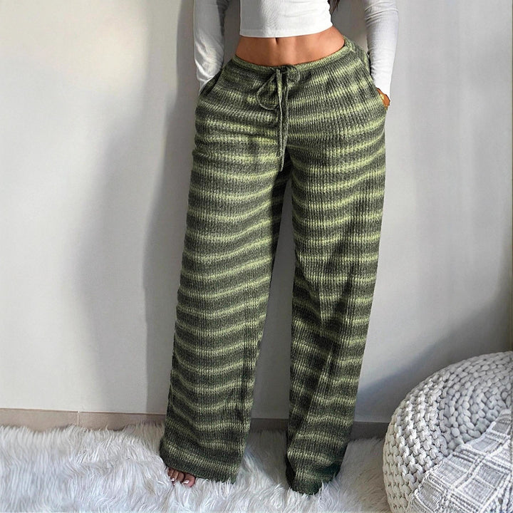Women's Striped Knit Trouser – Relaxed Wide-Leg Casual Fit