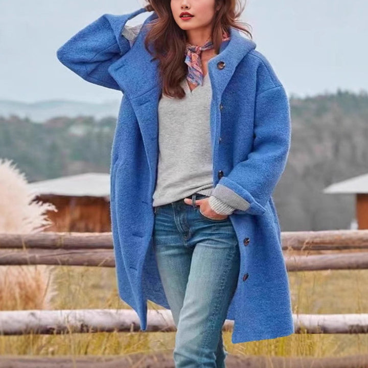 Women's Long Casual Coat with Pockets – Relaxed Fit Structured Fabric