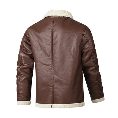 Men's Sheepskin Leather Jacket with Extra Thick Fleece Lining
