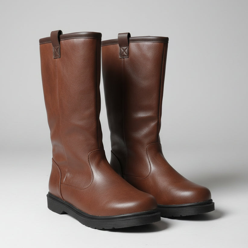 Women's Vegan Leather Boot – Round Toe Mid-Calf Pull-On Style