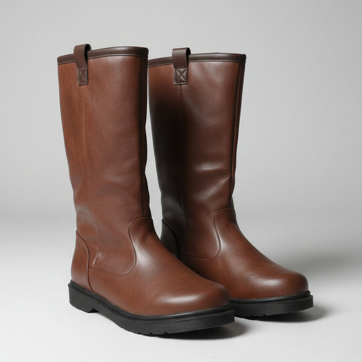 Women's Vegan Leather Boot – Round Toe Mid-Calf Pull-On Style