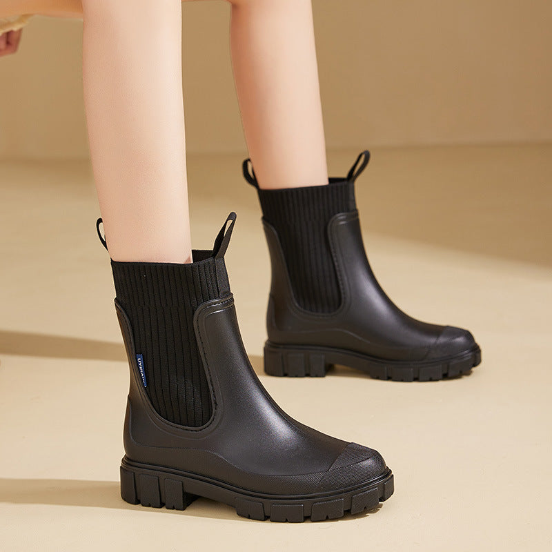 Women's Waterproof Mid Calf Boot – Elastic Band Slip-On Design