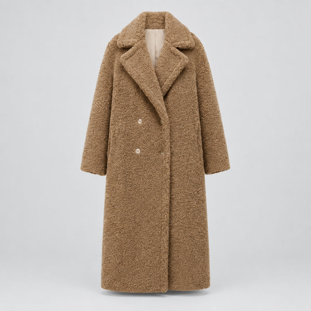 Women's Lambswool Look Longline Coat with Large Lapel