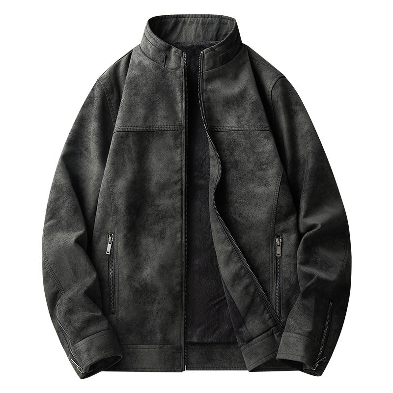 Men's Vegan Leather Jacket – Retro Tie-Dye, Relaxed Fit, Mid-Length