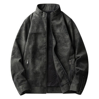 Men's Vegan Leather Jacket – Retro Tie-Dye, Relaxed Fit, Mid-Length