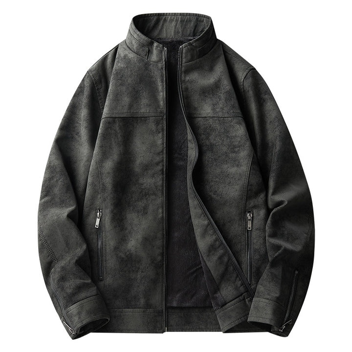 Men's Vegan Leather Jacket – Retro Tie-Dye, Relaxed Fit, Mid-Length