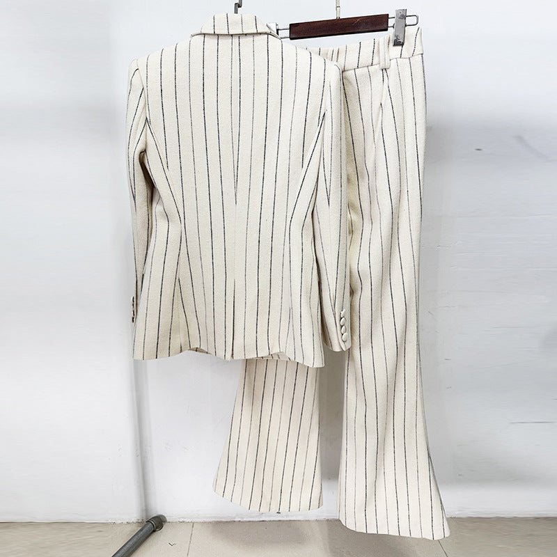 Women's Pinstriped Two Piece Suit – Brushed Cotton-Blend Street Style