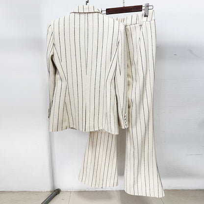 Women's Pinstriped Two Piece Suit – Brushed Cotton-Blend Street Style