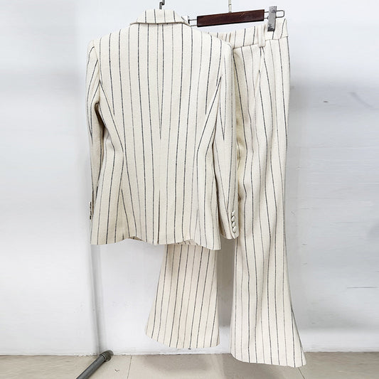 Women's Pinstriped Two Piece Suit – Brushed Cotton-Blend Street Style
