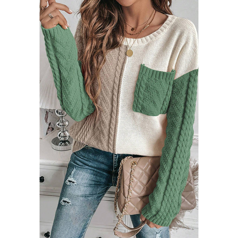 Women's Contrast Color Pullover Sweater – Modern Casual Knit
