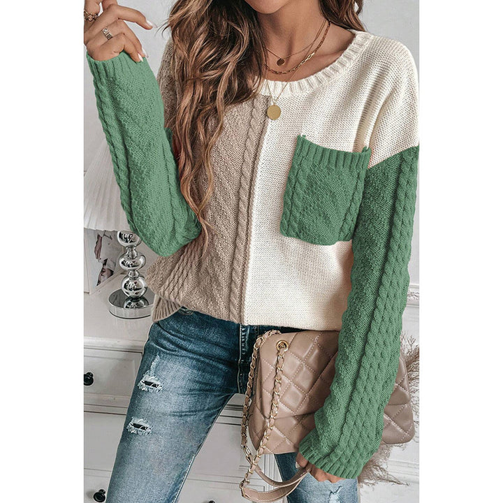Women's Contrast Color Pullover Sweater – Modern Casual Knit