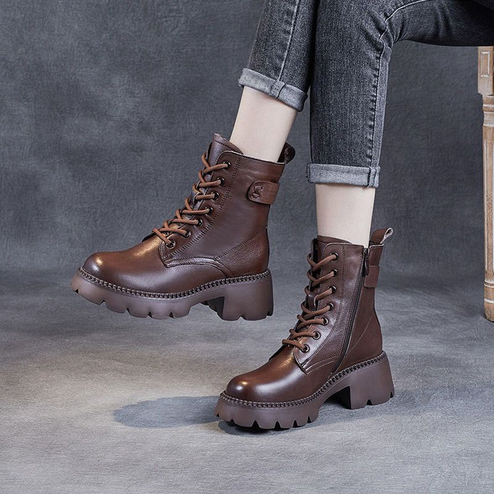 Platform Ankle Boots for Women – Fleece Lined, High Heel, British Style