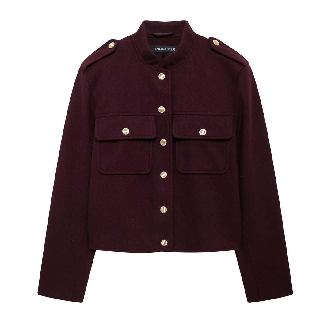 Women's Casual Jacket in Structured Fabric – Single Breasted, Loose Fit, Pockets