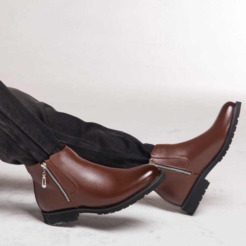 Men's Leather Boot – Pointed Toe, Side Zipper, Warm Lining