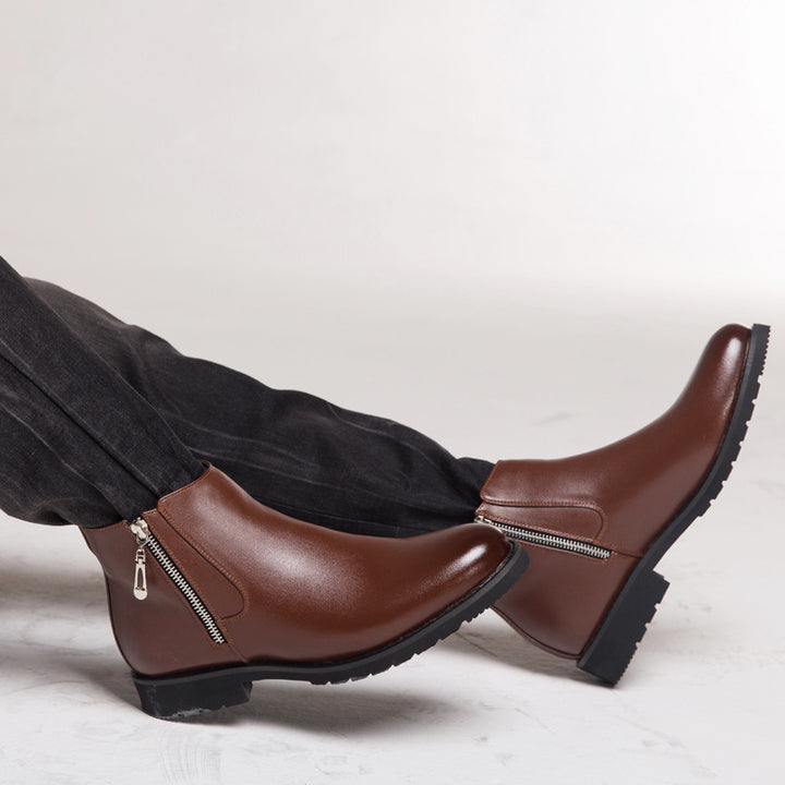 Men's Leather Boot – Pointed Toe, Side Zipper, Warm Lining