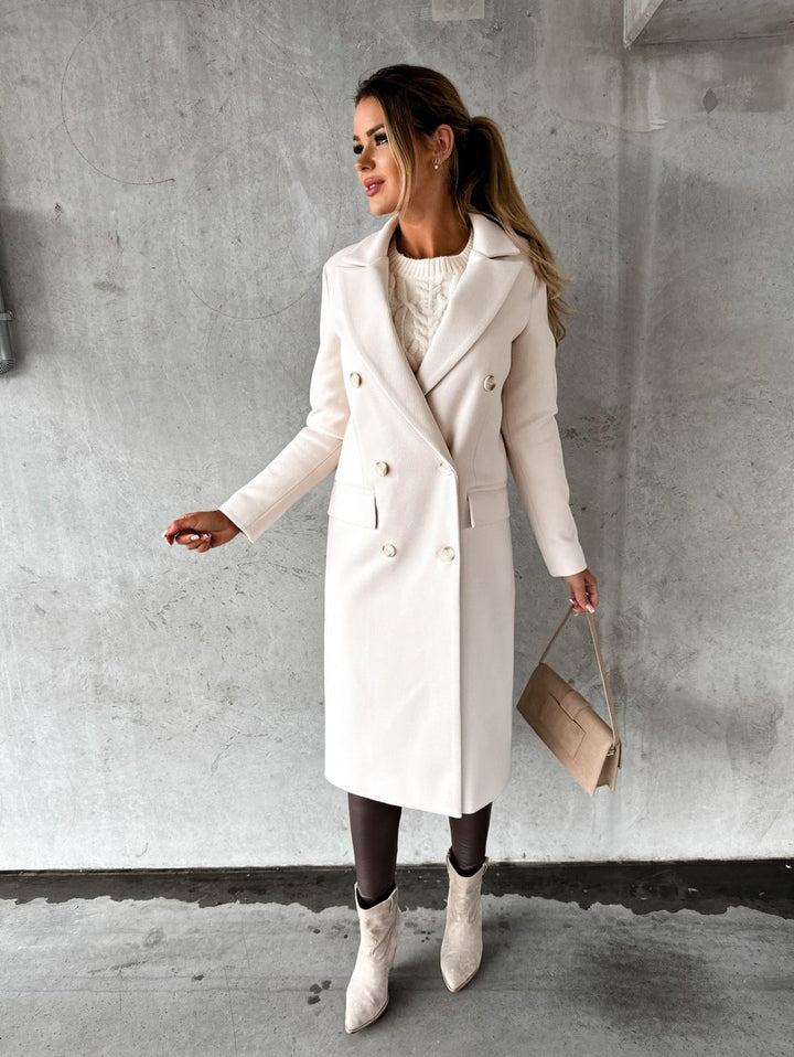 Wool Longline Women's Coat – Structured Silhouette, Buttons