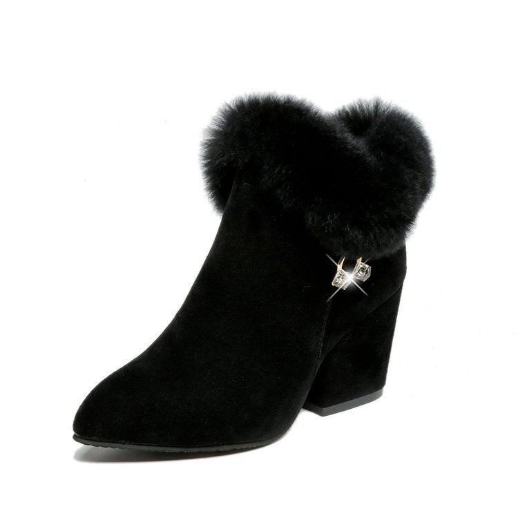 Women's Suede Fringed Boot – Pointed Toe Rhinestone Zip