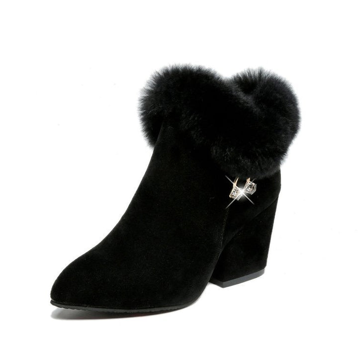 Women's Suede Fringed Boot – Pointed Toe Rhinestone Zip