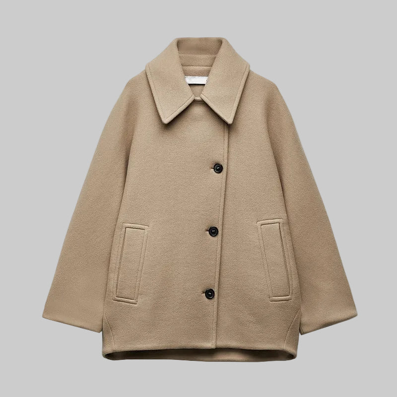 Women's Short Lapel Coat – Relaxed Fit Oblique Front