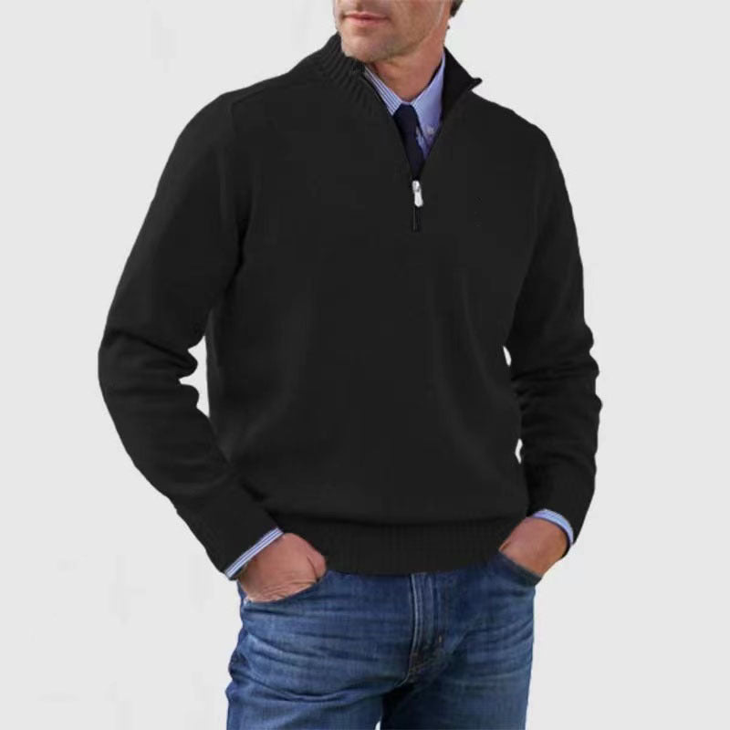 Men's Stand Collar Knitted Sweater – Zipper Detail Long Sleeve Design