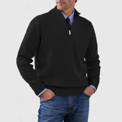 Men's Stand Collar Knitted Sweater – Zipper Detail Long Sleeve Design