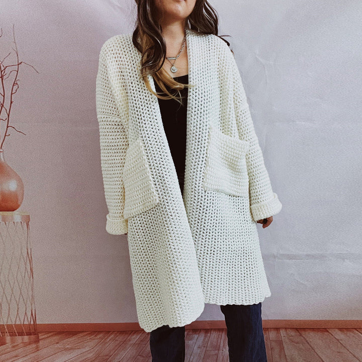 Women's Chunky Knit Cardigan – Loose Fit, Wrap Front, Practical Pockets