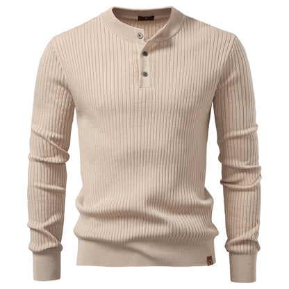 Men's Ribbed Knit Pullover Sweater – Slim Fit Henley Collar