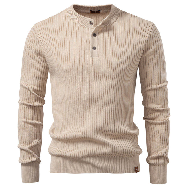 Men's Ribbed Knit Pullover Sweater – Slim Fit Henley Collar
