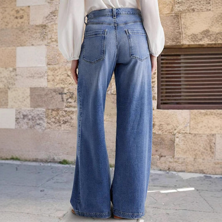 Women's Denim Straight-Leg Trouser – High Waist Embroidered Detail