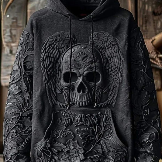 Skull Print Hoodie for Men – Padded, Comfortable Graphic Pullover