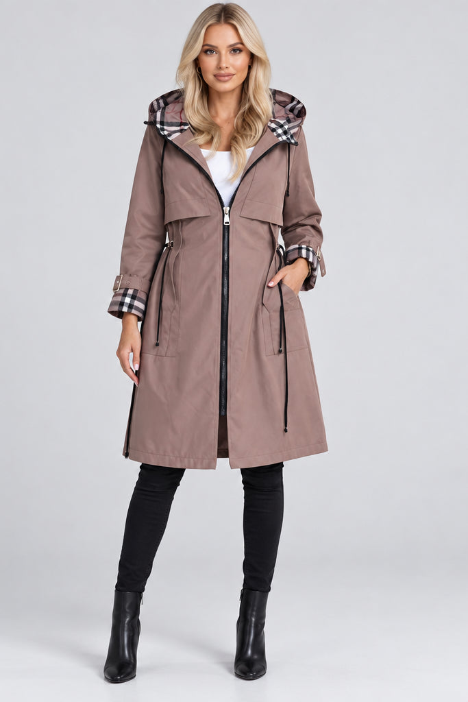 Plaid Chenille Hooded Coat with Pockets – Women's Short Outerwear