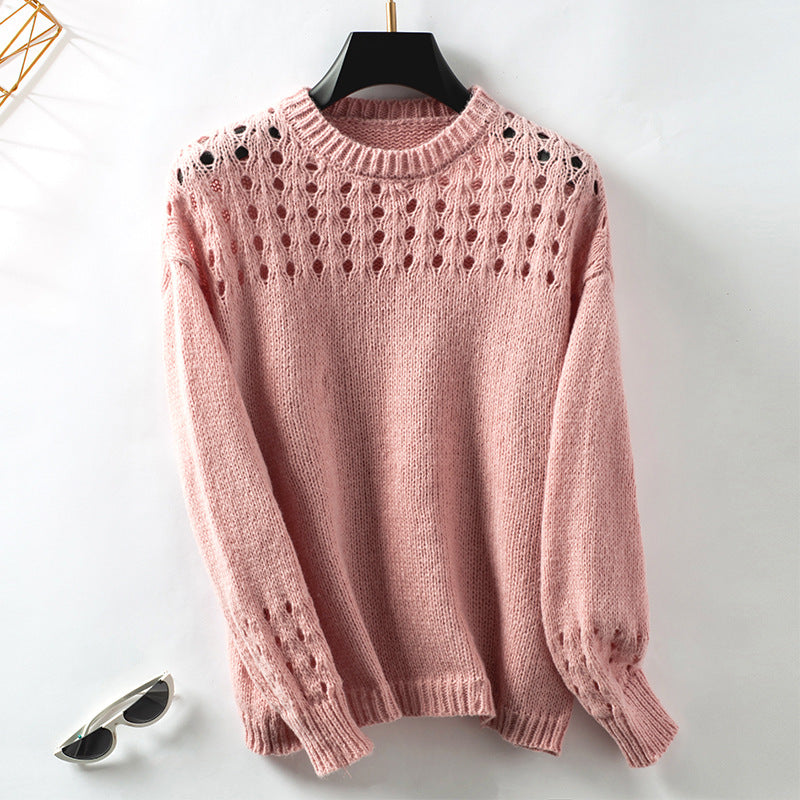 Women's Soft Knit Pullover Sweater – Relaxed Fit with Openwork Shoulders