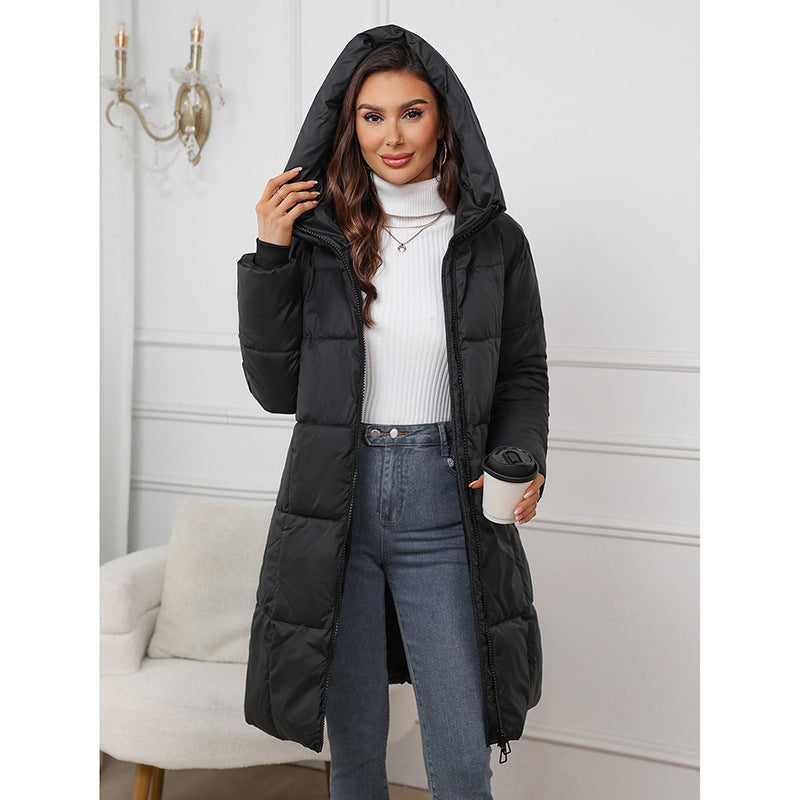 Women's Insulated Mid-Length Coat – Slim Fit, Washed Fabric, Pockets