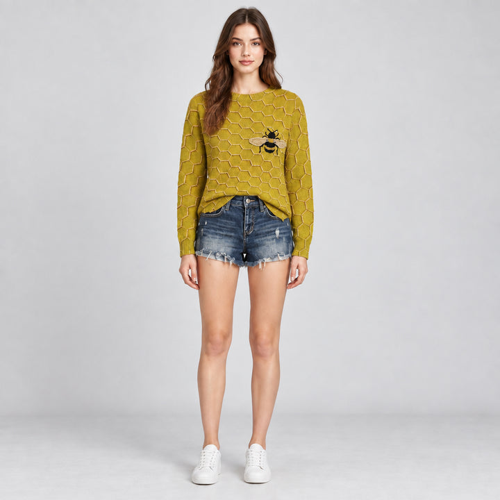 Women's 3D Sweater – Textured Ribbed Knit, Loose Fit Pullover