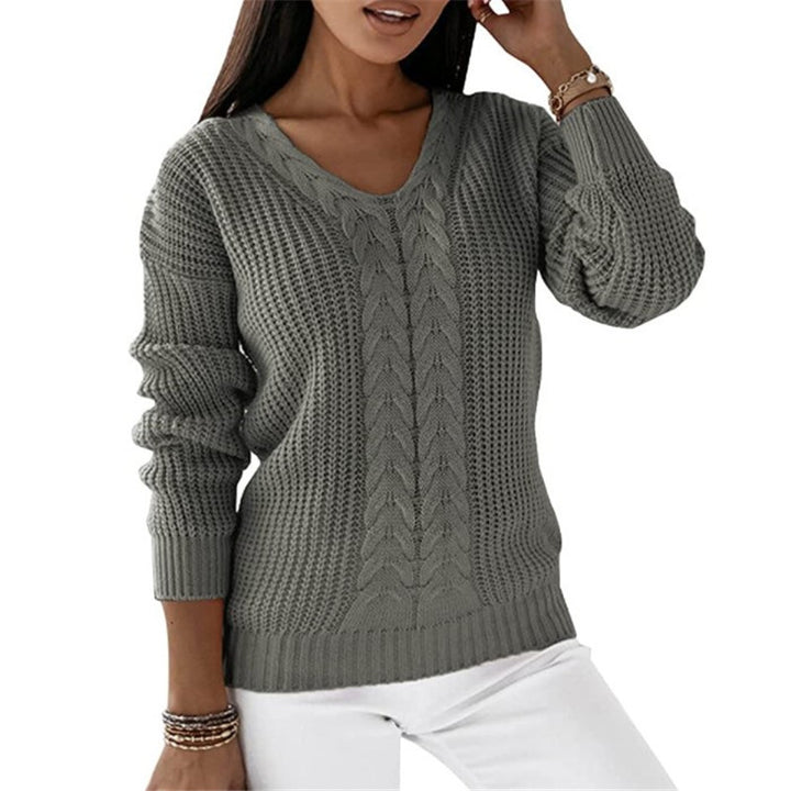 Cable Knit Sweater – Women's Soft V-Neck Textured Pullover
