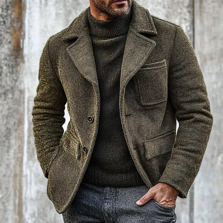 Men's Woolen Retro Coat – Structured Solid Classic Fit